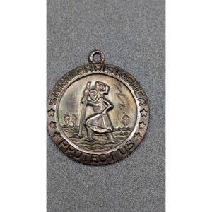 Vintage Signed Lumin Sterling Silver Saint Christopher Protect Us Pendant 1/2"